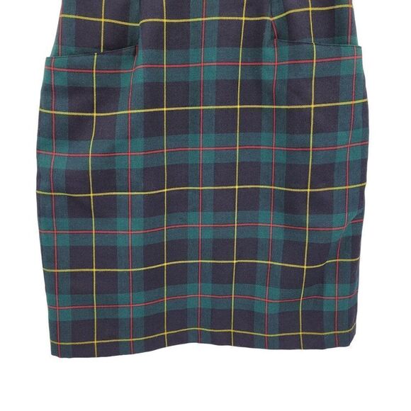 Vintage 80's Elizabeth Shelton Skirt Plaid Kidcore Academia Geek Pockets Green M - Picture 7 of 9
